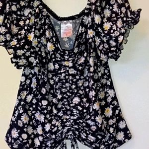 Black floral short sleeved shirt